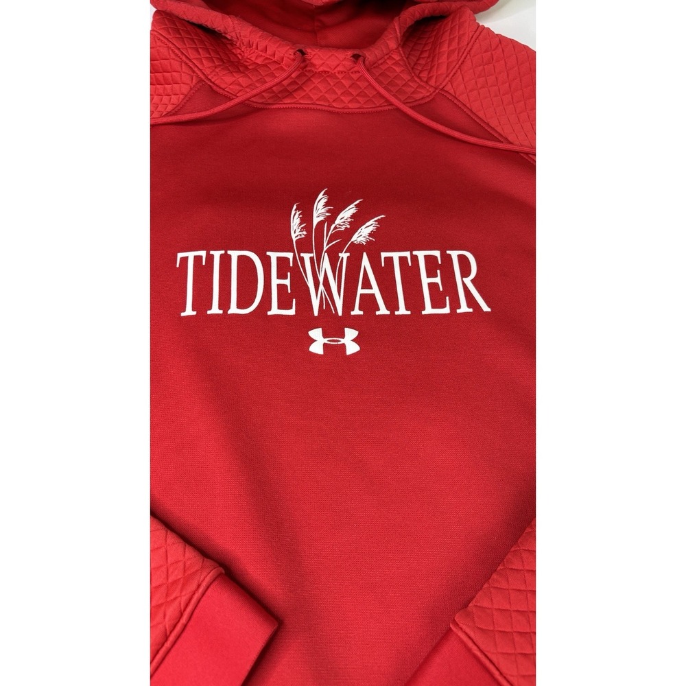 Under Armour Womens Coldgear Hoodie XL Red Quilted Pullover Storm Tidewater - Picture 3 of 8